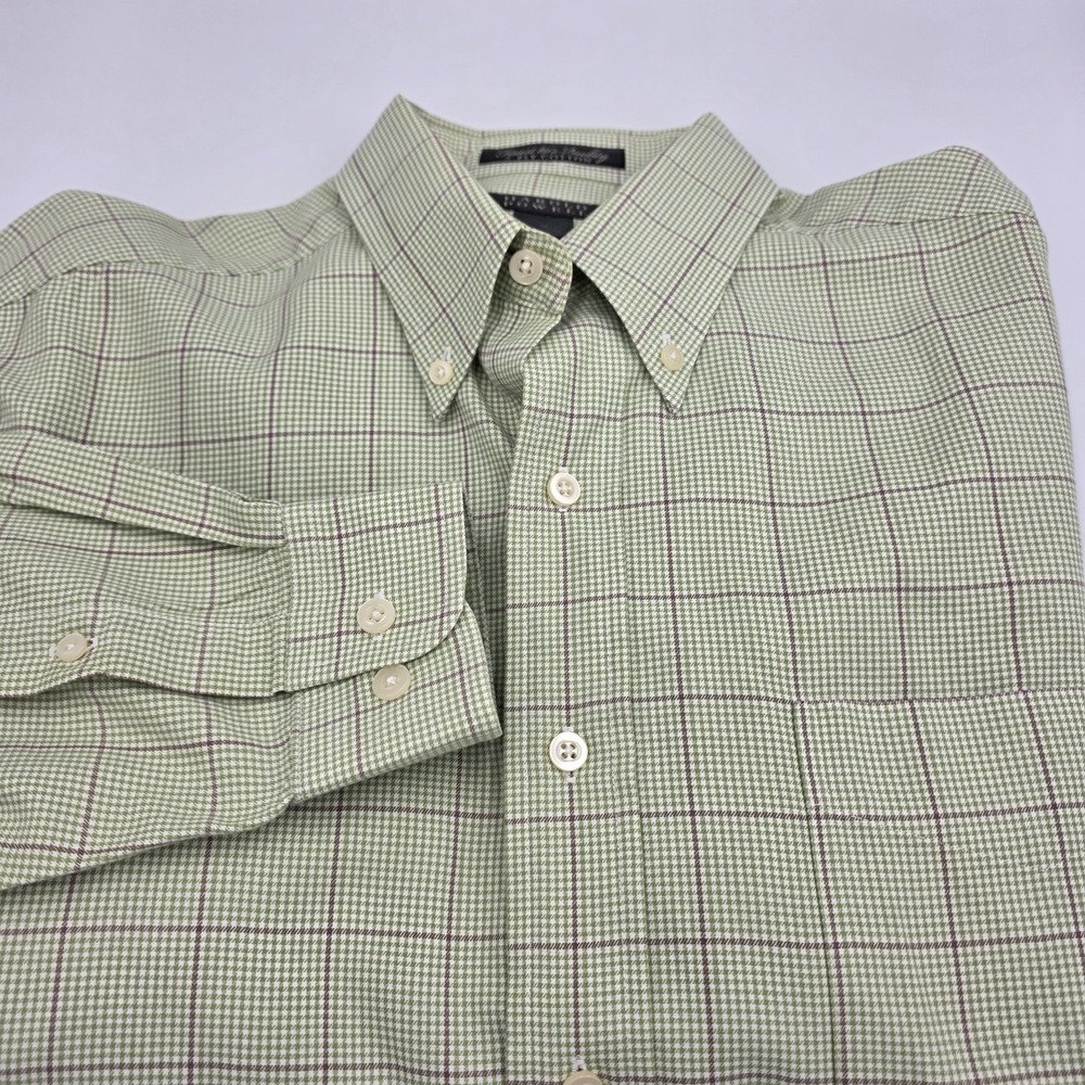 Harold Powell Mens Casual Long Sleeve Botton Up  Green Plaid‎ Dress Shirt Medium